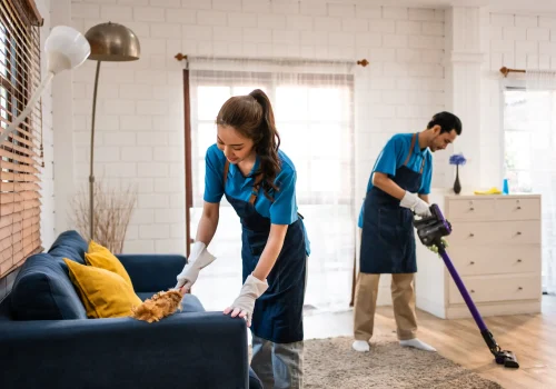 Two cleaners performing a cleaning service.